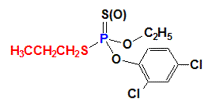 図1．　トクチオン、Oはオクソン体の化学構造式