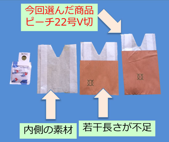 図1. 2016年度に用いた市販の果実袋 「ピーチ22号V切」（価格は100枚で約500円）