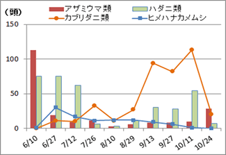 図3　ミヤコ放飼区の発生消長調査結果